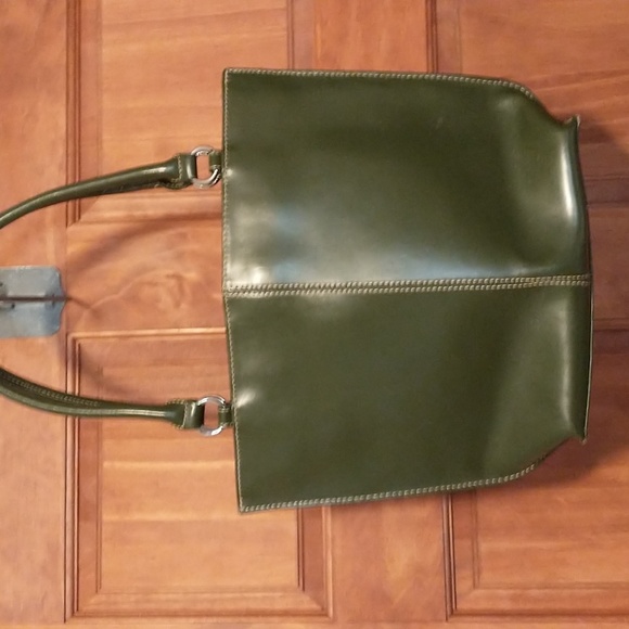 Wilsons Leather forest green tote bag w lots of pockets and room, silver… - Picture 15 of 16